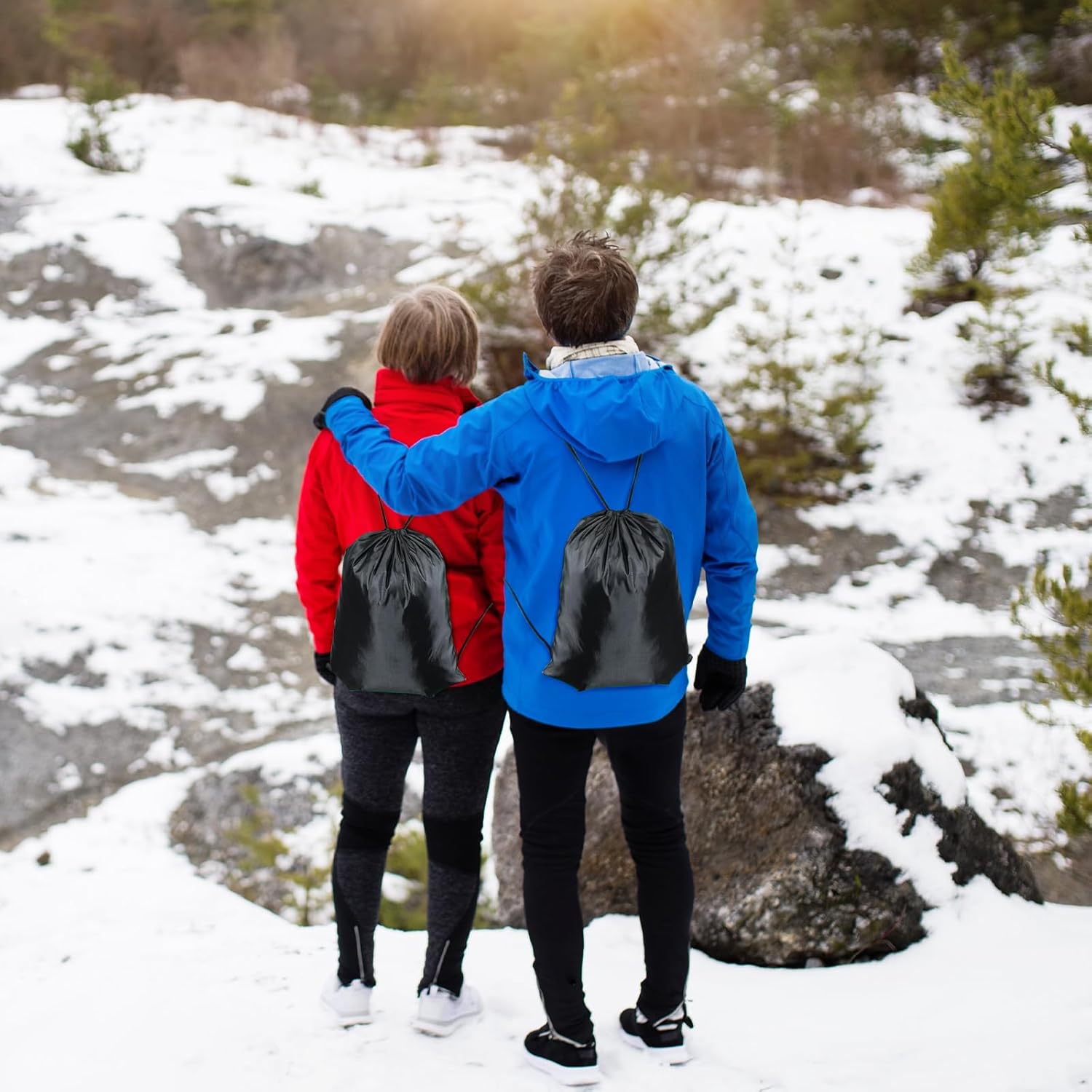 Suhine 72 Pcs Homeless Care Supplies Bulk for Men Women Beanie Hat Winter Neck Warmer Gloves and Sock Set with Warm Fuzzy Blanket and Bags Drawstring, Black - Image 6