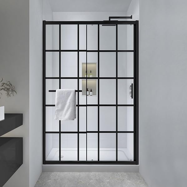 FELYL Framed Single Sliding Shower Glass Door with 1/4 Tempered Glass