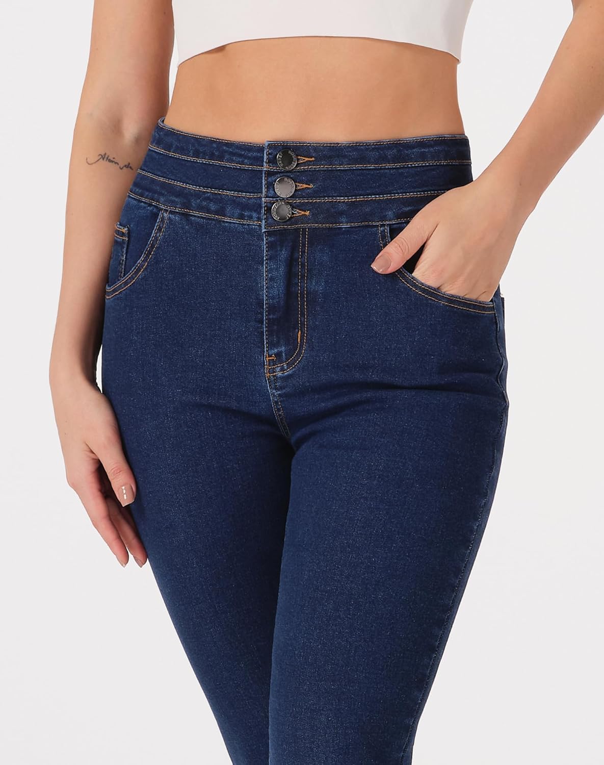 roswear Women's Capri Jeans Stretchy with Frayed Hem Skinny Tummy Control Pants - Image 7