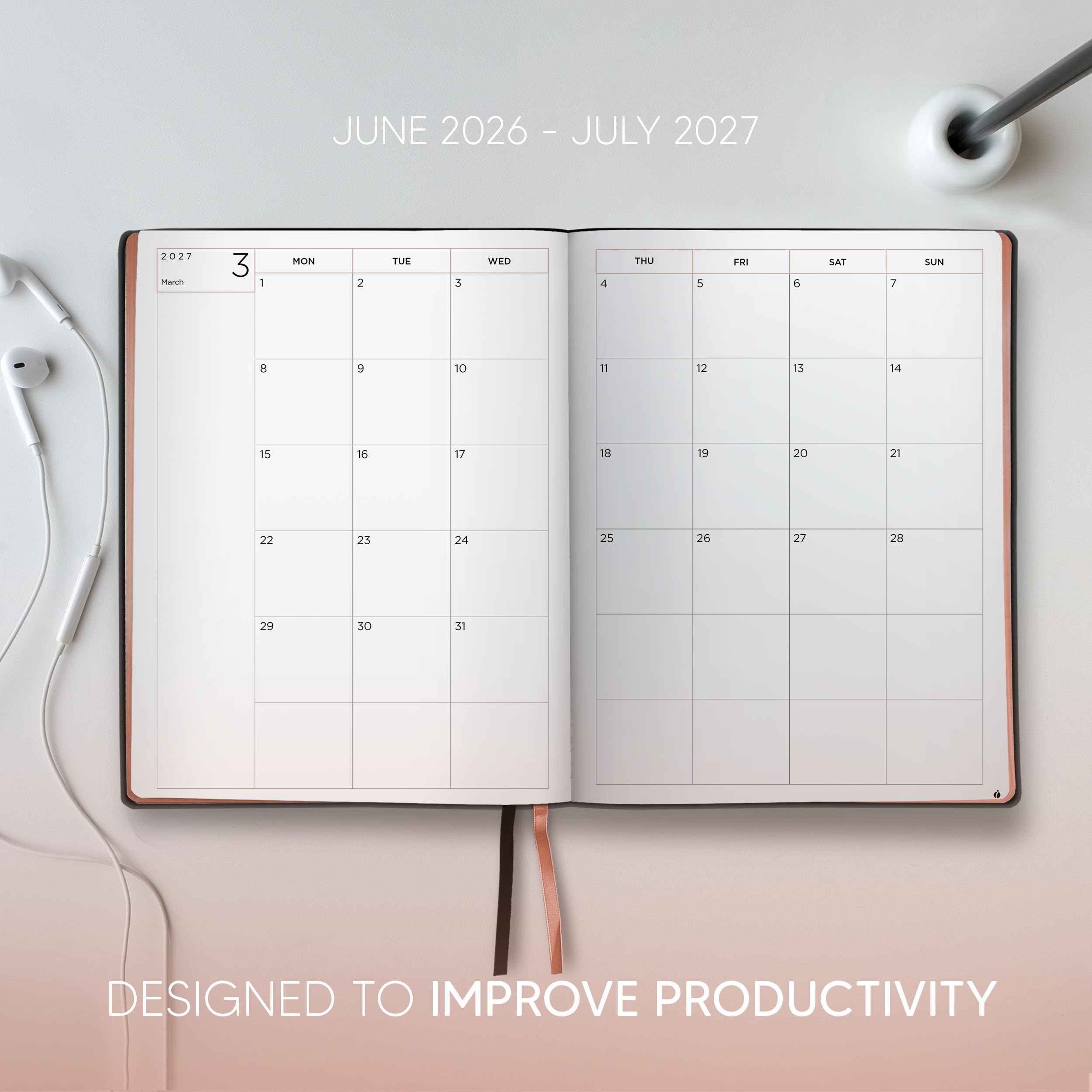 Agenda accademica 2026-2027, edizione oro rosa, agenda settimanale e mensile, agenda oraria, calendario con copertina morbida, design semplice per la produttività, giugno 2026 - luglio 2027, 8,5 x 11