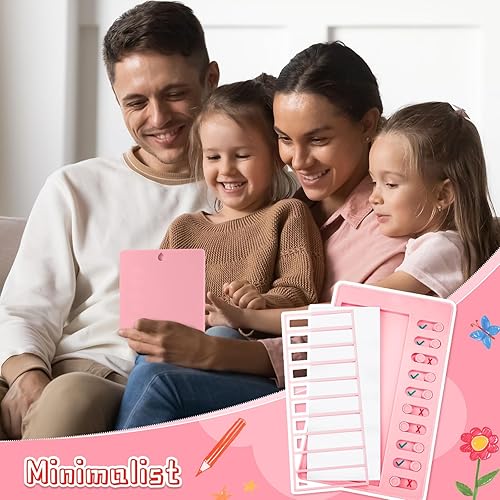 Miniatura 6 de Queekay Tabla de tareas en blanco de 4 piezas, tabla de tareas para niños, tablero de lista de verificación de plástico con 8 cartulinas
