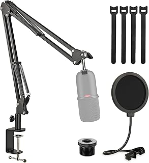 HyperX SoloCast Mic Boom Arm Stand with Pop Filter, Adjustable Microphone stand with Upgraded Desk Table Mount Clamp for HyperX SoloCast Condenser Microphone by Rigych