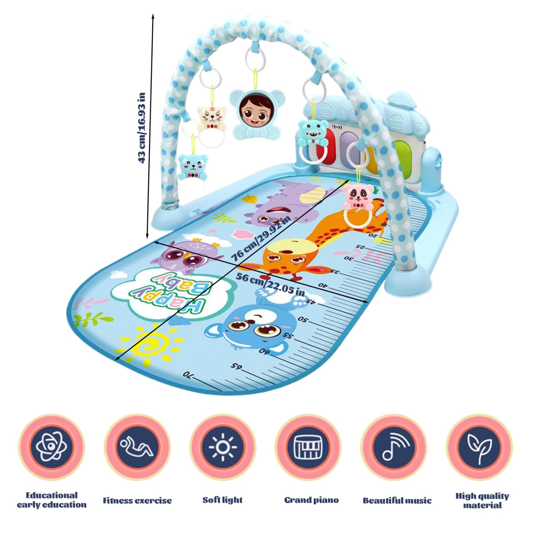 Centre d'activité pour bébé avec Music léger Baby Gym Play Mat avec Un Tapis de Jeu Amovible avec Pendentif avec Les Nouveau-nés et Les Tout-Petits Blue Early Development Activity Toys