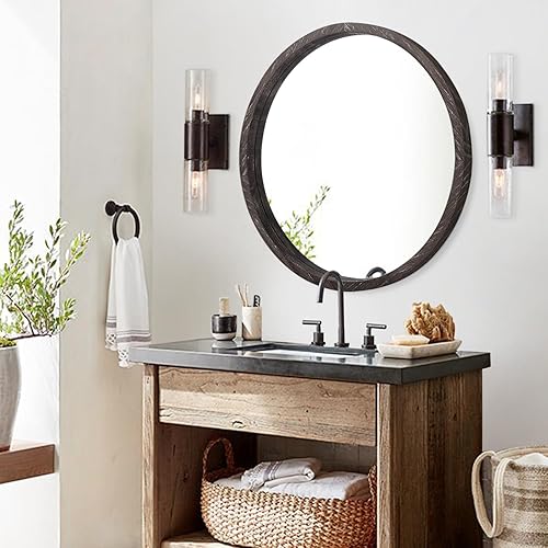 Miniatura 4 de JJUUYOU Espejos redondos grandes para espejo circular de pared para baño, espejo circular redondeado de 20 pulgadas, con marco de madera, espejo de