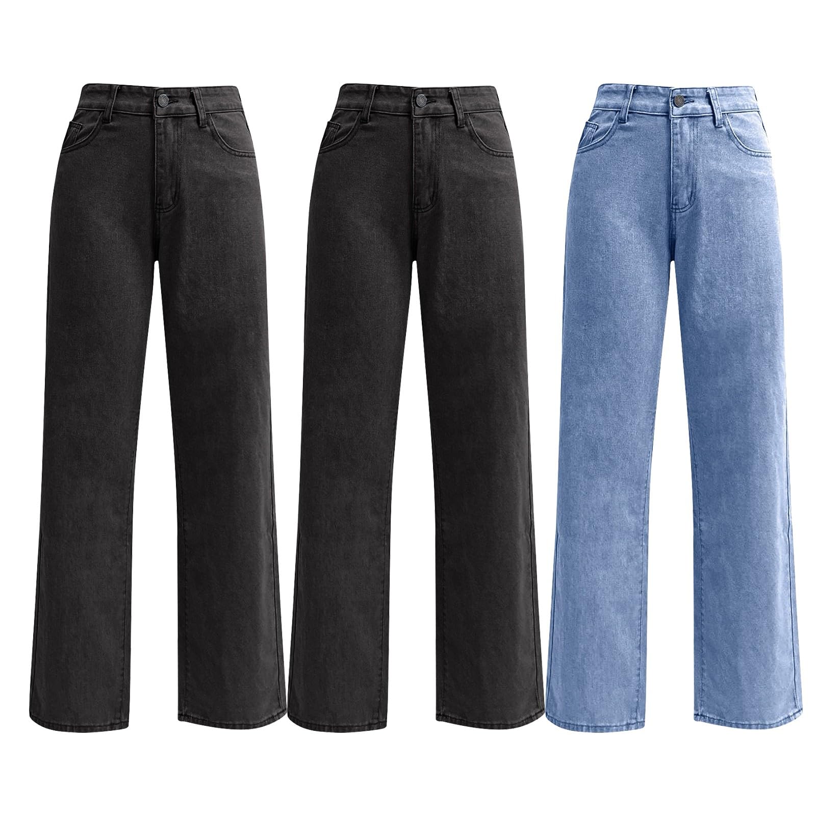 Jeans Damen Grosse Grössen - Denimhosen Hohe Taille Denimhose Gerades Bein Sporthose Klassischer Jeanshose Einfarbig Jeanspants Bequeme Denimpants Modisch Freizeithose Mit Taschen