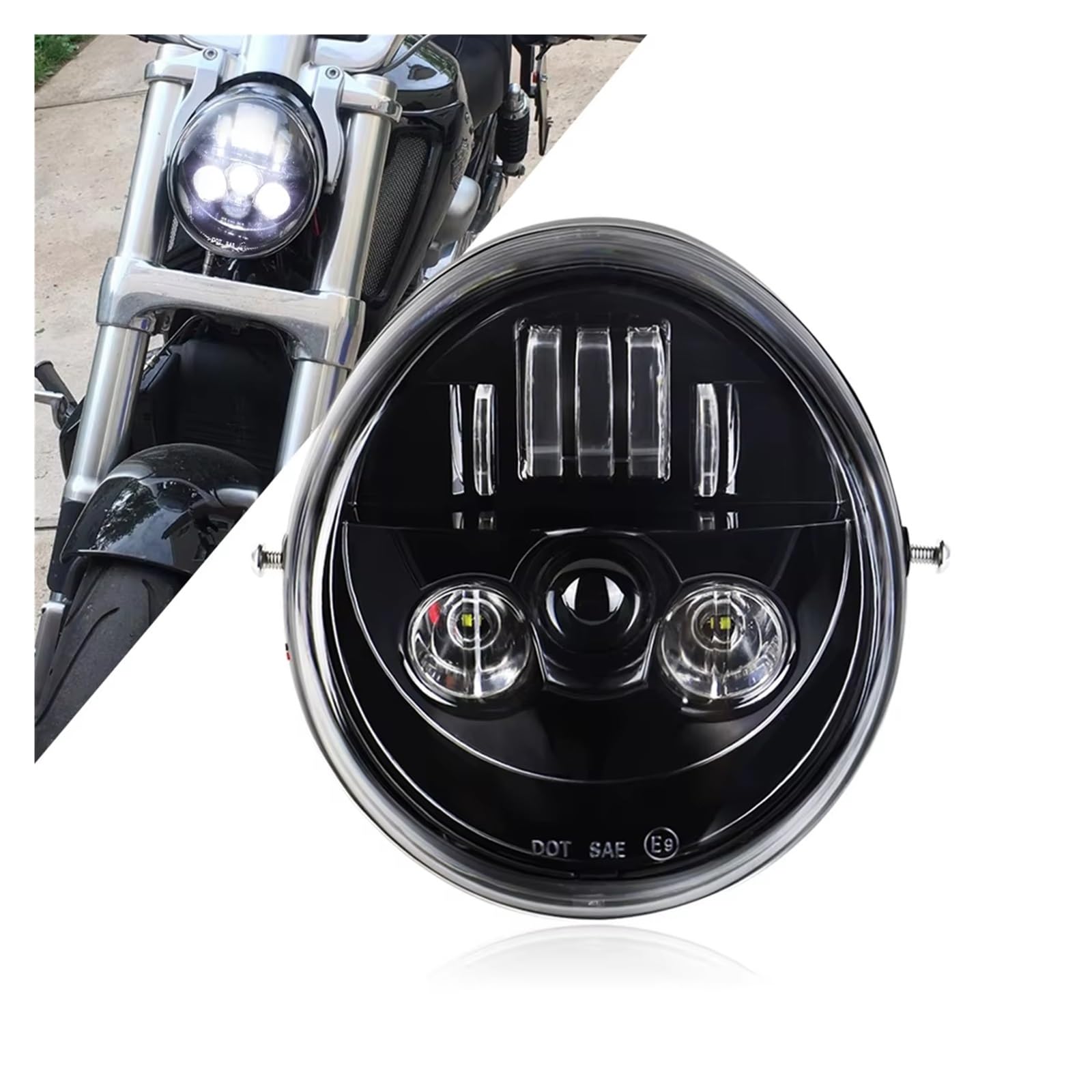 Conjunto Faro Motocicleta Nuevo Faro LED para Motocicleta 60W, Vrod Faro Delantero LED Alto/bajo para V Rod VRSCF VRSC VRSCR 2002-2014 2015 2016 2017 Faro Delantero Moto