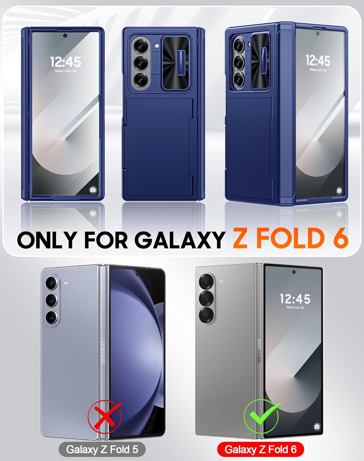 Vizvera for Samsung Galaxy Z Fold 6 Case RFID Wallet with Cards Holder [Hinge Cover] [Camera Cover] Shockproof Silicone Protective Phone Case for Z Fold 6 2024-Blue