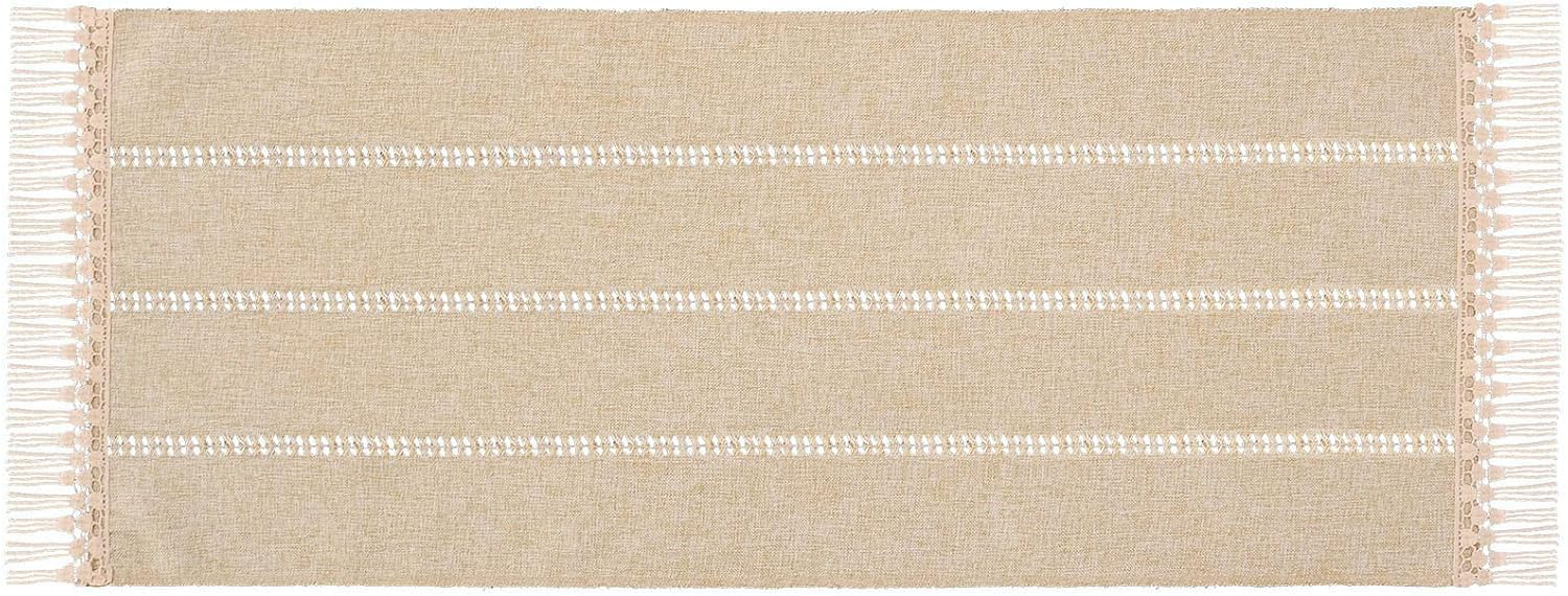 Grelucgo Solid Color Lined Fringe Table Runner (Beige, 14 x 90 inches)
