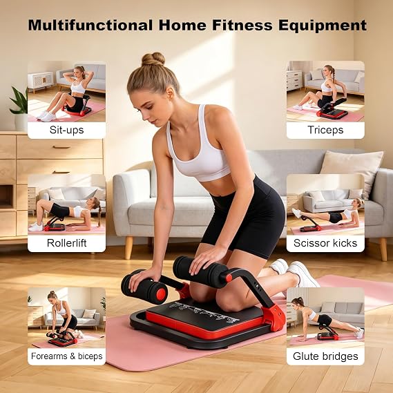 Ab Machine, Sit Up Exercise Equipment, Foldable Ab Trainer - Ab Cruncher Machine with 4 Adjustable Resistance | Automatic Rebound Core Workout Equipment, Abs Machine for Home Gym, Full Body