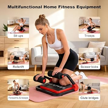 Ab Machine, Sit Up Exercise Equipment, Foldable Ab Trainer - Ab Cruncher Machine with 4 Adjustable Resistance | Automatic Rebound Core Workout Equipment, Abs Machine for Home Gym, Full Body
