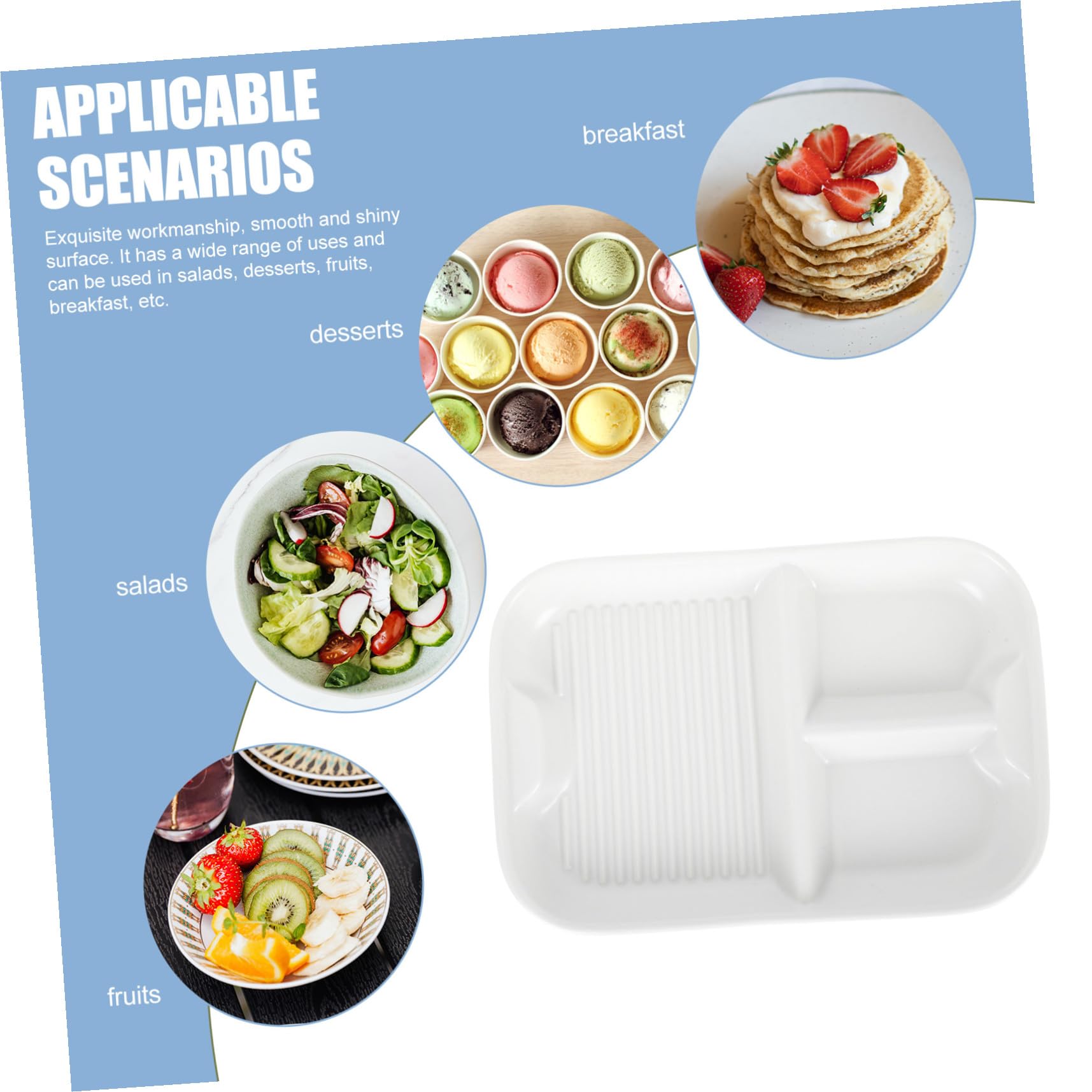 TOYANDONA Assiette Compartimentée en Céramique Blanche 3 Compartiments, Surface Lisse et Brillante, Repas en Famille Réunions Festives