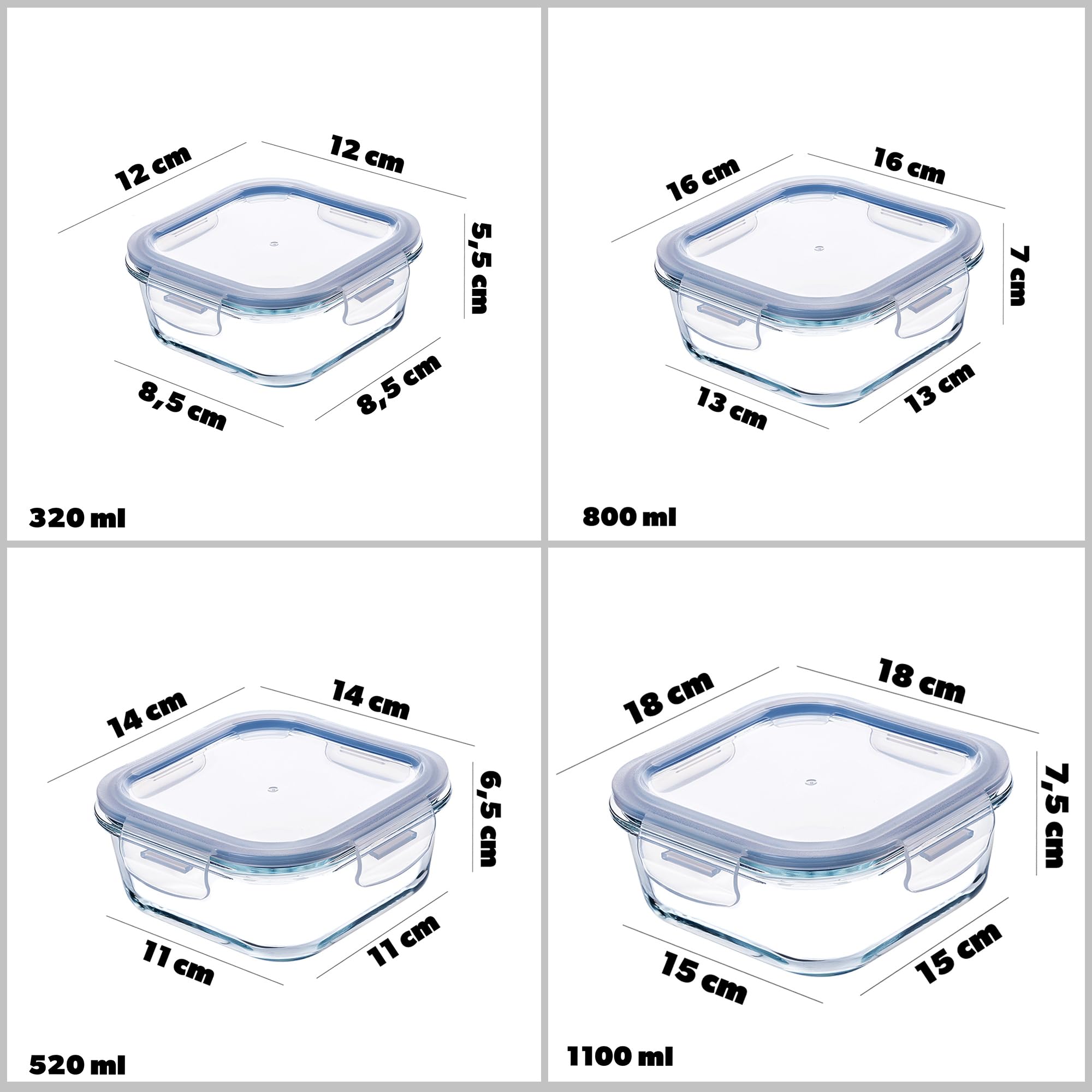 KADAX Contenitori per la Conservazione degli Alimenti in Vetro con Coperchi Ermetici e Sicuri per la Massima Freschezza del Cibo (Set di 12)