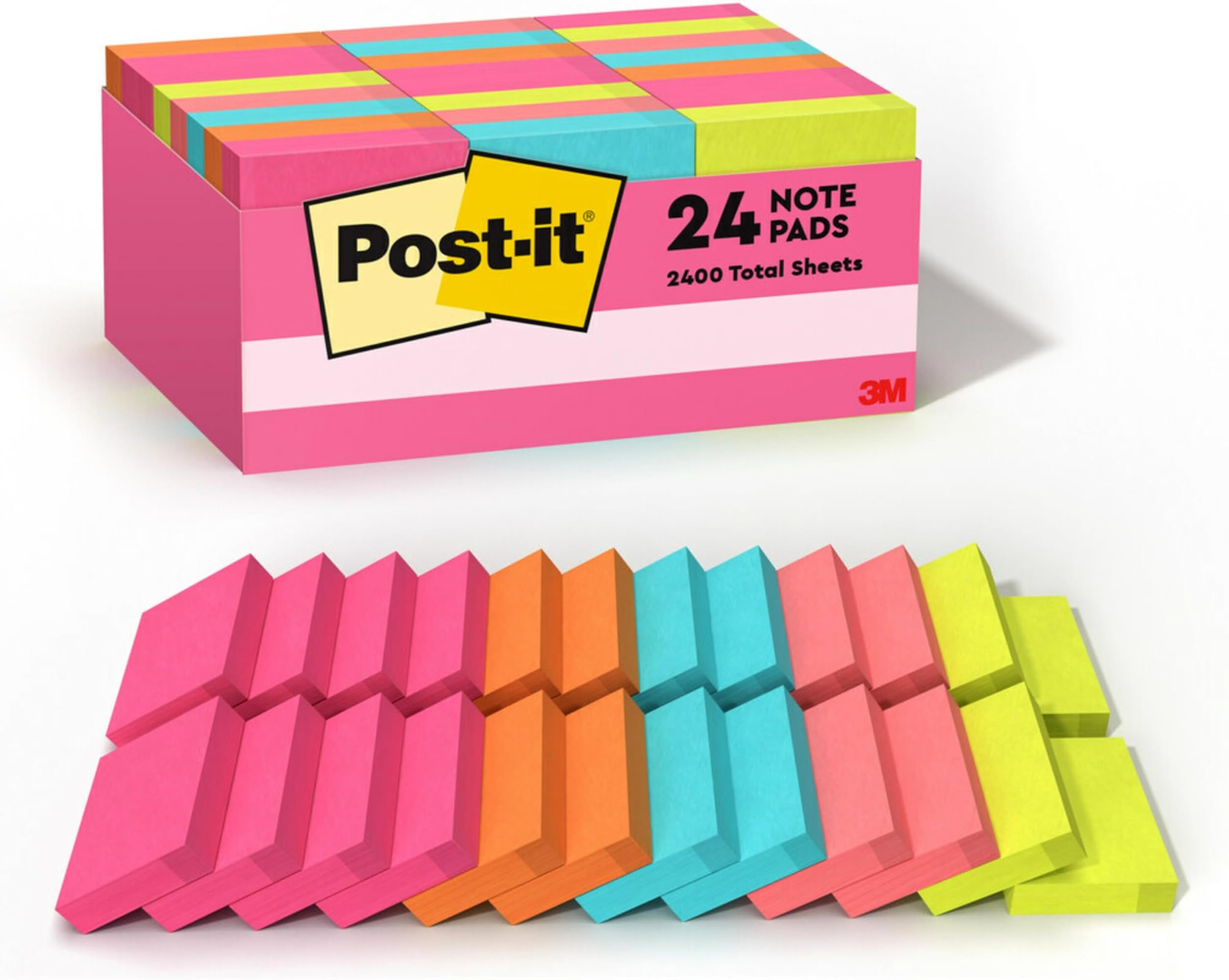 Mini Notes, 1 3/8 x 1 7/8 in, 24 Pads, America's #1 Favorite Sticky Notes, Poptimistic Post-it Notes, Aqua Blue, Vital Orange, Neon Green, Guava Pink