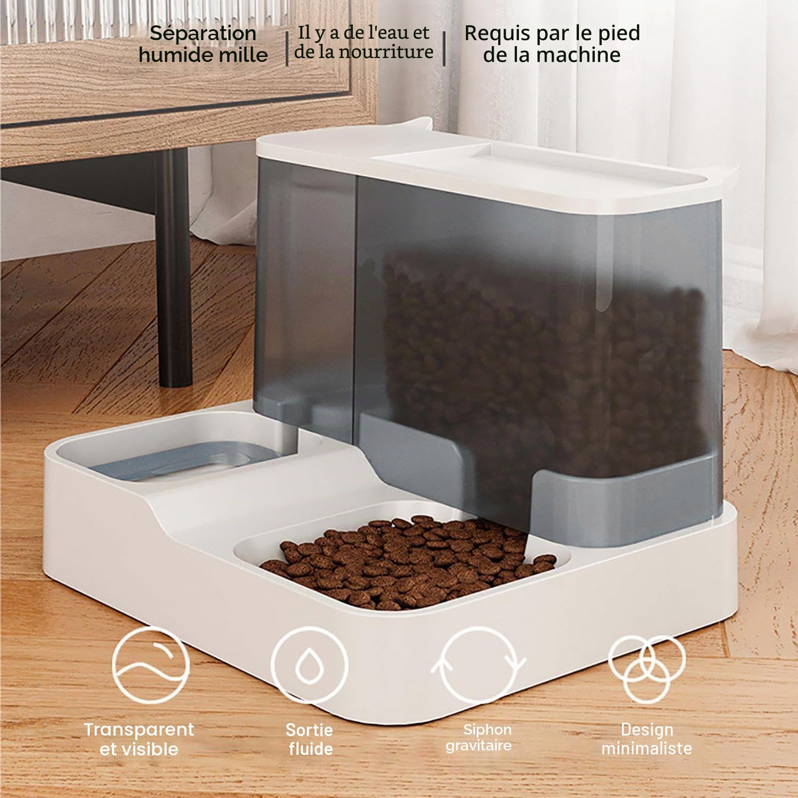 Distributeur de nourriture pour chat, distributeur automatique de nourriture et d'eau pour chats, distributeur de nourriture pour chats de grande capacité, distributeur automatique de nourriture pour