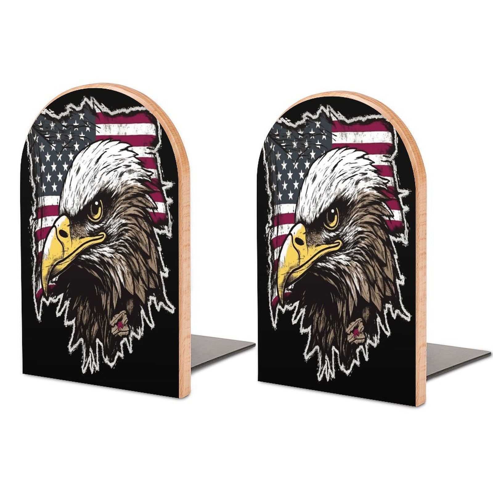 US Army Cool American Flag Eagle Bookend Wood Book End for Shelves Heavy Duty Non-Slip Wooden Bookend Support Universal Economy Bookends Fancy Modern Decorative Book Accessories 1 Pairs