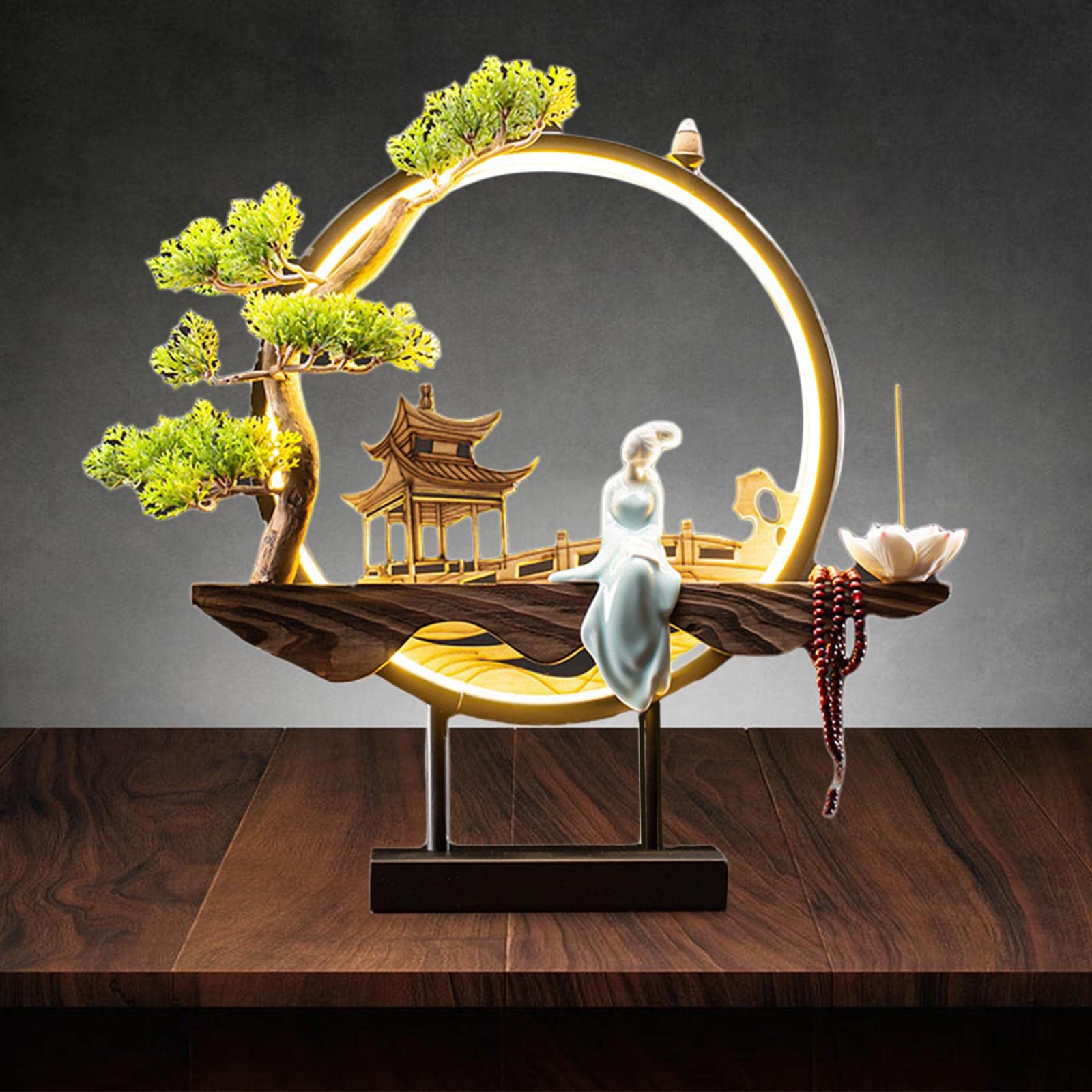 Lampada A LED Bruciatore Di Incenso A Riflusso In Stile Cinese - Decorazione Con Figura Femminile E Padiglione, Luce Notturna Per Soggiorno