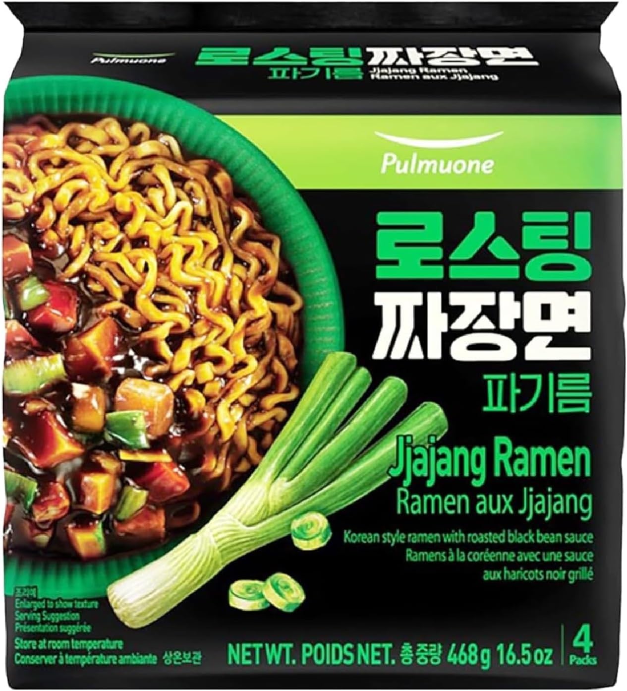 YCNO KOMBOFAN Pulmuone K-Food Korean Jjajangmyeon Noodles, Savory & Sweet roasted Black Bean Traditional Brothless, Jjajang Ramen, 4.13oz each (4 Packs, total 16.5oz) - Air Dried,not fried