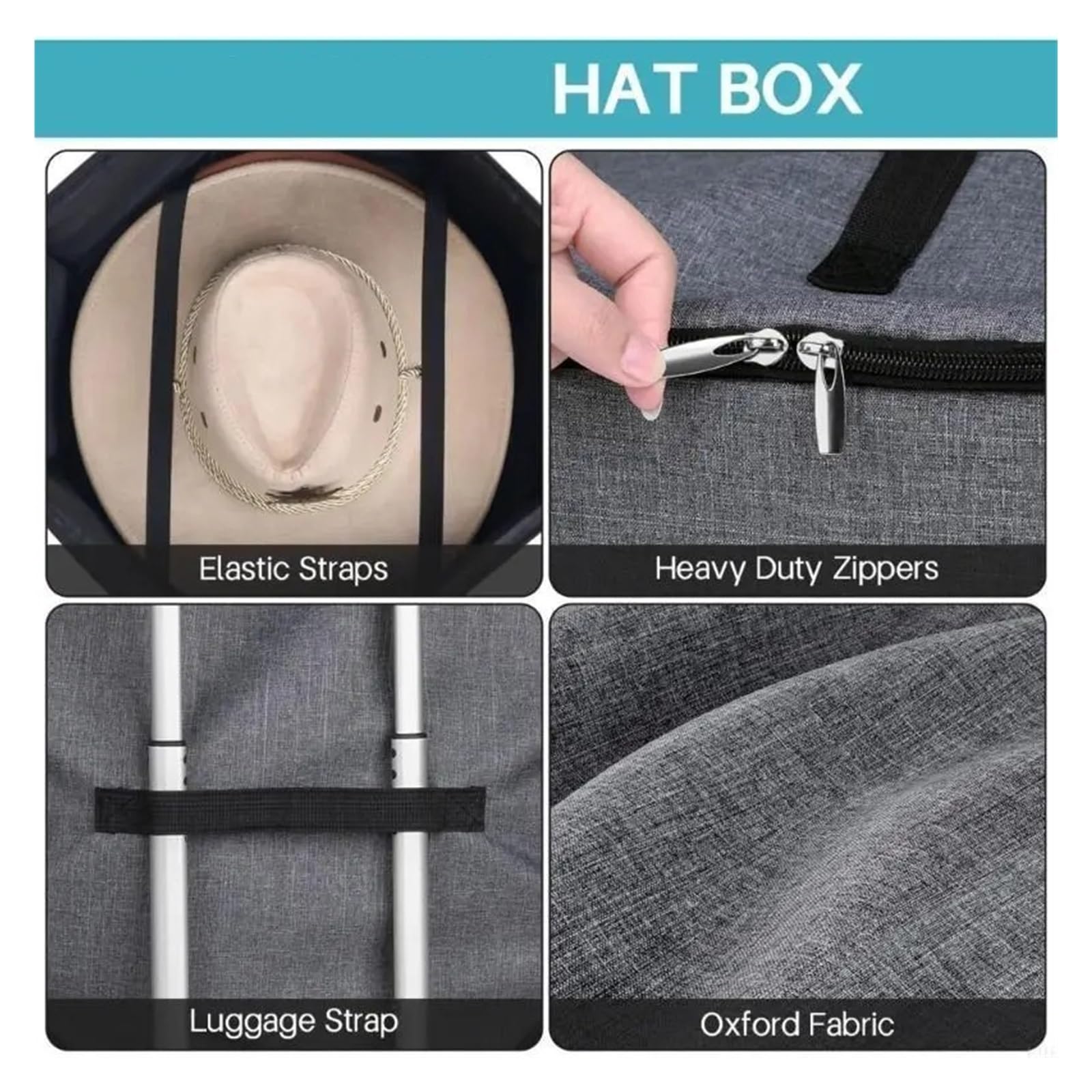 Caja de almacenamiento de gorras apilable de gran capacidad, solución impermeable for guardar sombreros, caja contenedora plegable for sombreros con asa de transporte