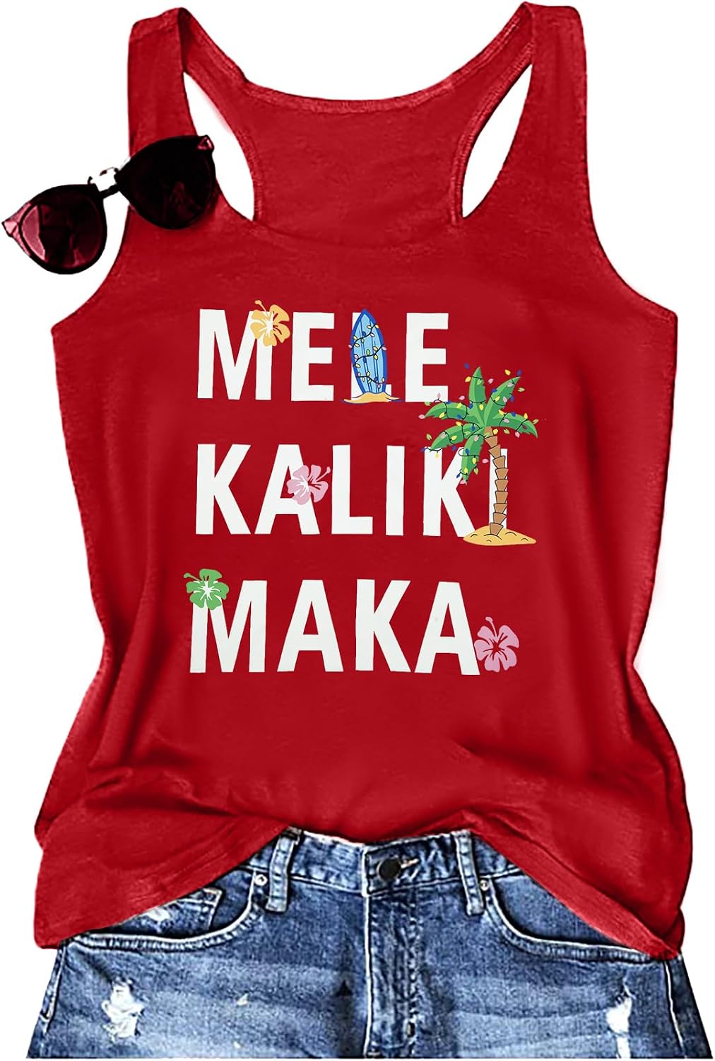 Christmas in Summer Tank Tops Women July Tee Beach Party Funny Hawaii Vacation Hawaiian Sleeveless Vest