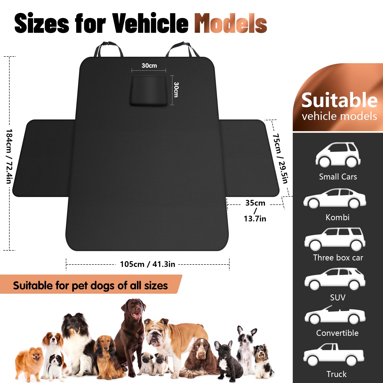 AiQInu Telo Auto per Cani, Universale Copri Bagagliaio Auto per Cani, Impermeabile, Antistrappo, Antiscivolo, Adatto a Un'ampia Gamma di Tipi Veicoli, per Autoveicolo SUV -184 * 105cm, Nero