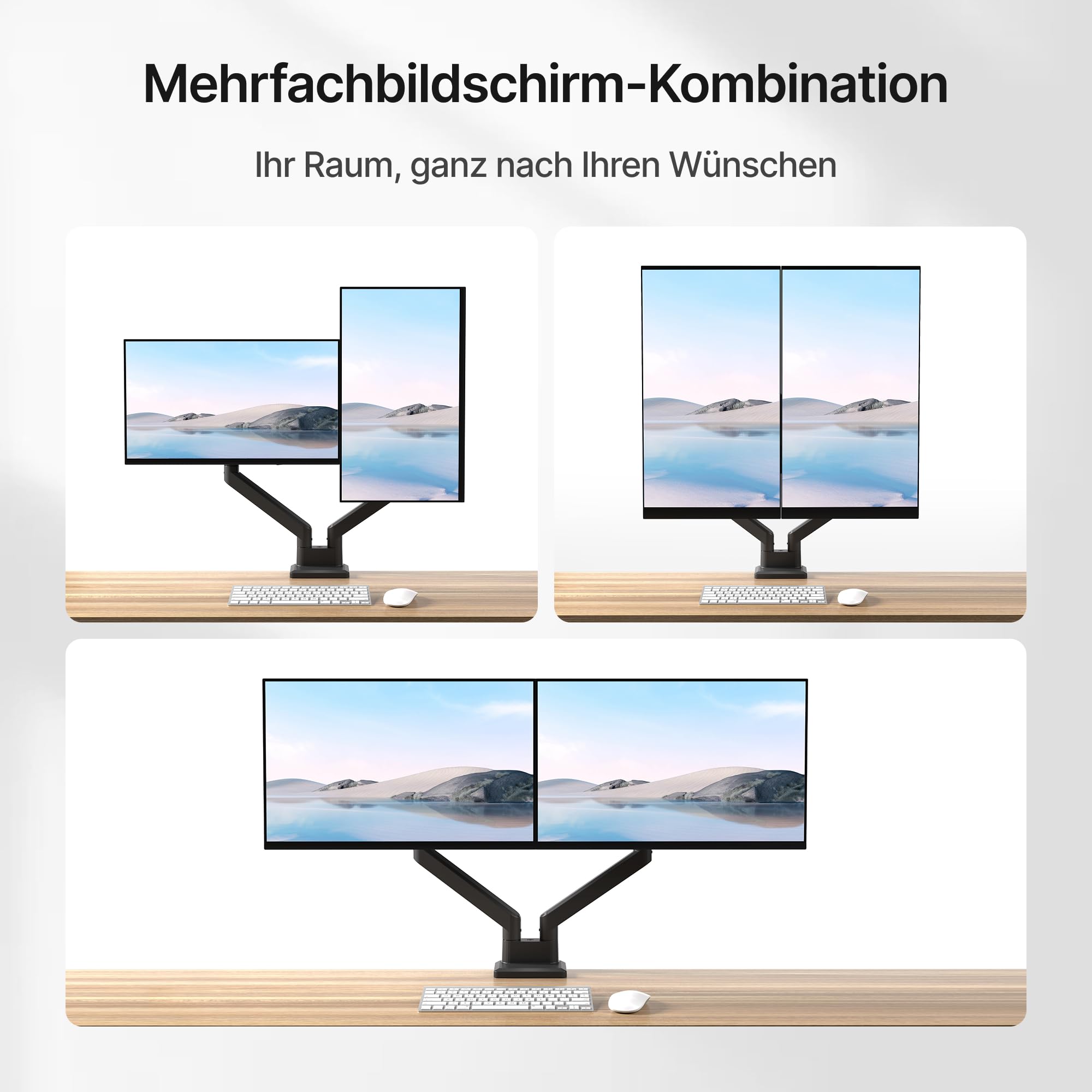 monTEK Monitor Halterung 2 Monitore für 35 34 32 27 24 22 19 17 Zoll | Hält 1-16 kg, VESA 75/100, Neigbar, Schwenkbar, Drehbar, Monitorständer, Schwarz