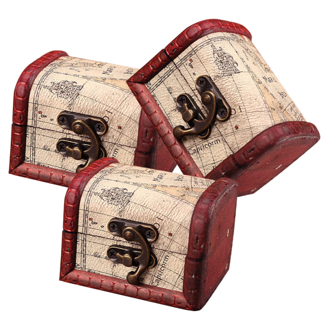 Healeved 3pcs Storage Box Jewelry Containers Retro Case Keepsake Shaped Treasure Chest Storage Crate present Boxes Photo Prop Storage Chests Wood