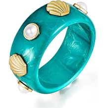 WOWORAMA Chunky Acrylic Bangle Bracelets for Women Thick Brown Tortoise Shell Bracelet Chunky Ocean Seashell Acetate Resin Bangles Bold Statement Plastic Bracelets