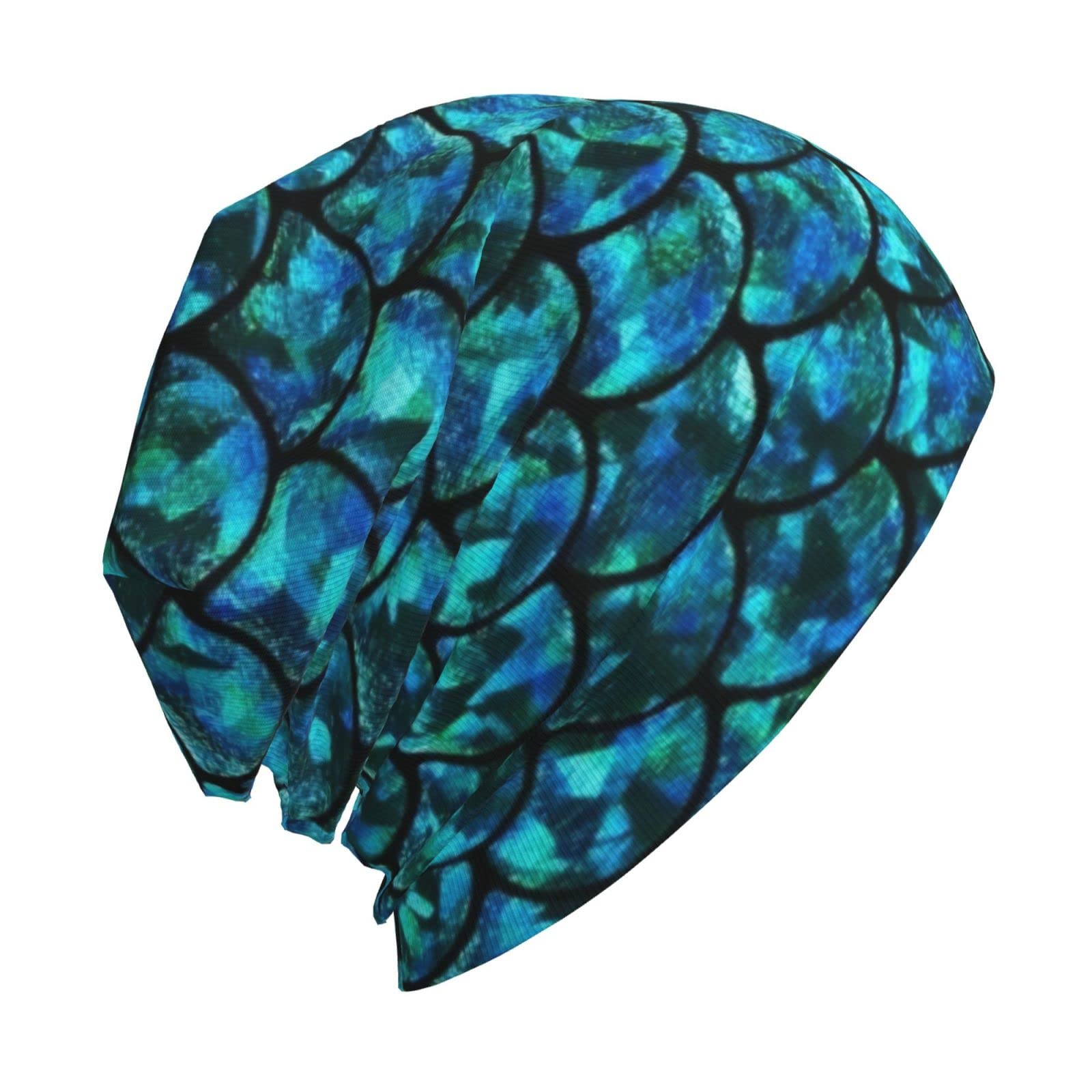 Teal Blue Mermaid Fish Dragon Scales Cool Funny_Proc Knit Hat Slouchy Skull Cap Beanie Hat for Men Women Gifts