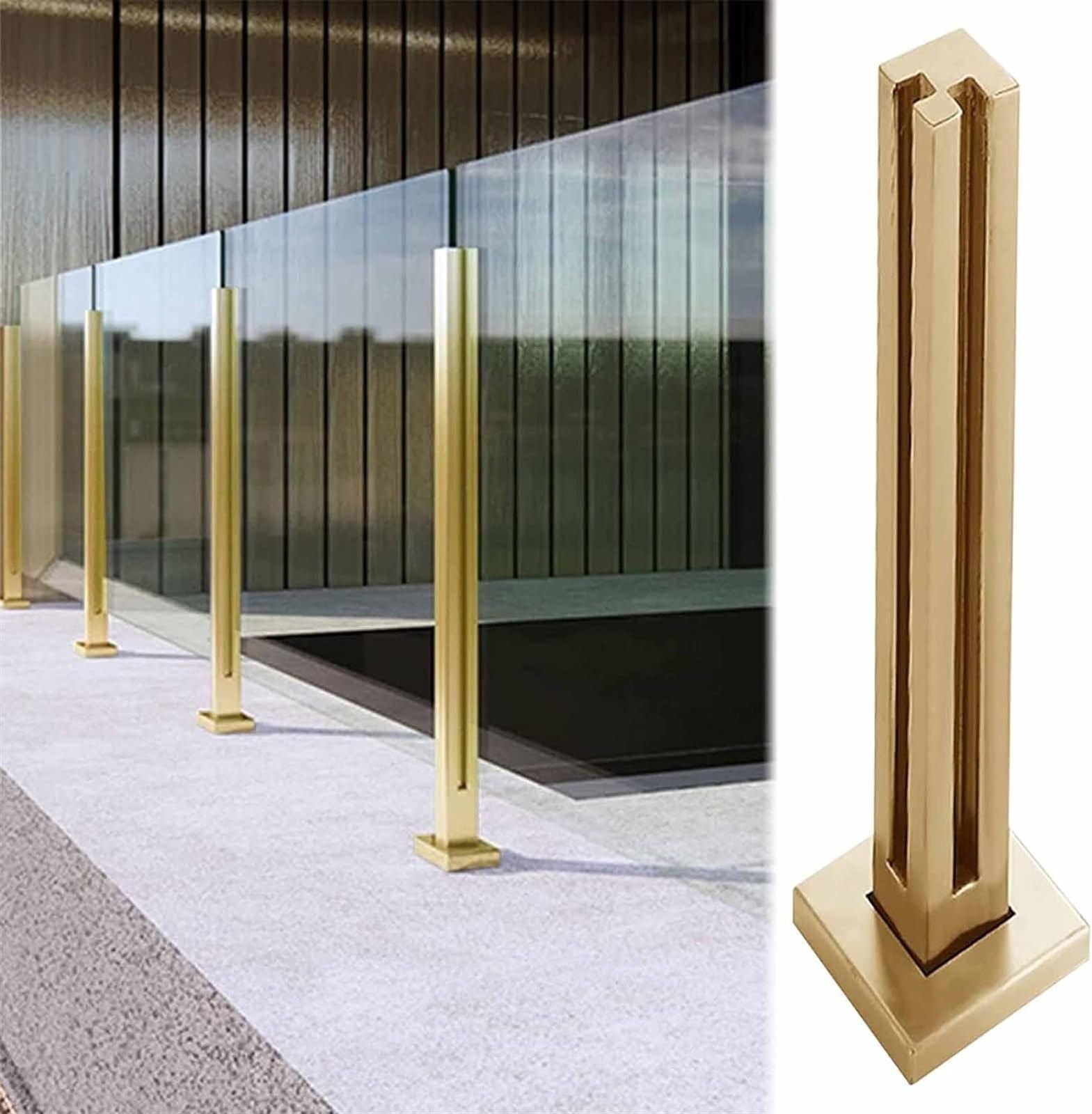 YUZGUHEY Glass Balustrade Posts Deck Railing System for Balcony Hallway Platform Gold Finish(Gold-corner Post,105cm/41.3")