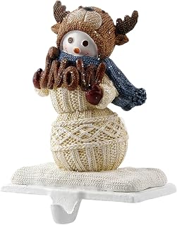 Snowman Stocking Rack Santa Hook Holiday Stand | elf and bear details, desktop ornament, gift ready, durable resin build, festive touch