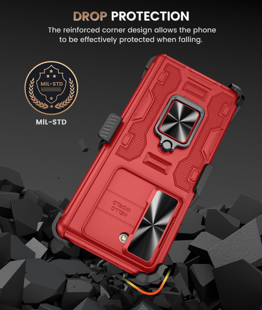 Caka Clip Series for Z Fold 5 Case, Samsung Galaxy Fold 5 Case with Belt Clip Holster, 360°Ring Magnetic Kickstand & Camera Cover & Hinge Protection Case for Samsung Galaxy Z Fold 5 Phone 2023 - Red