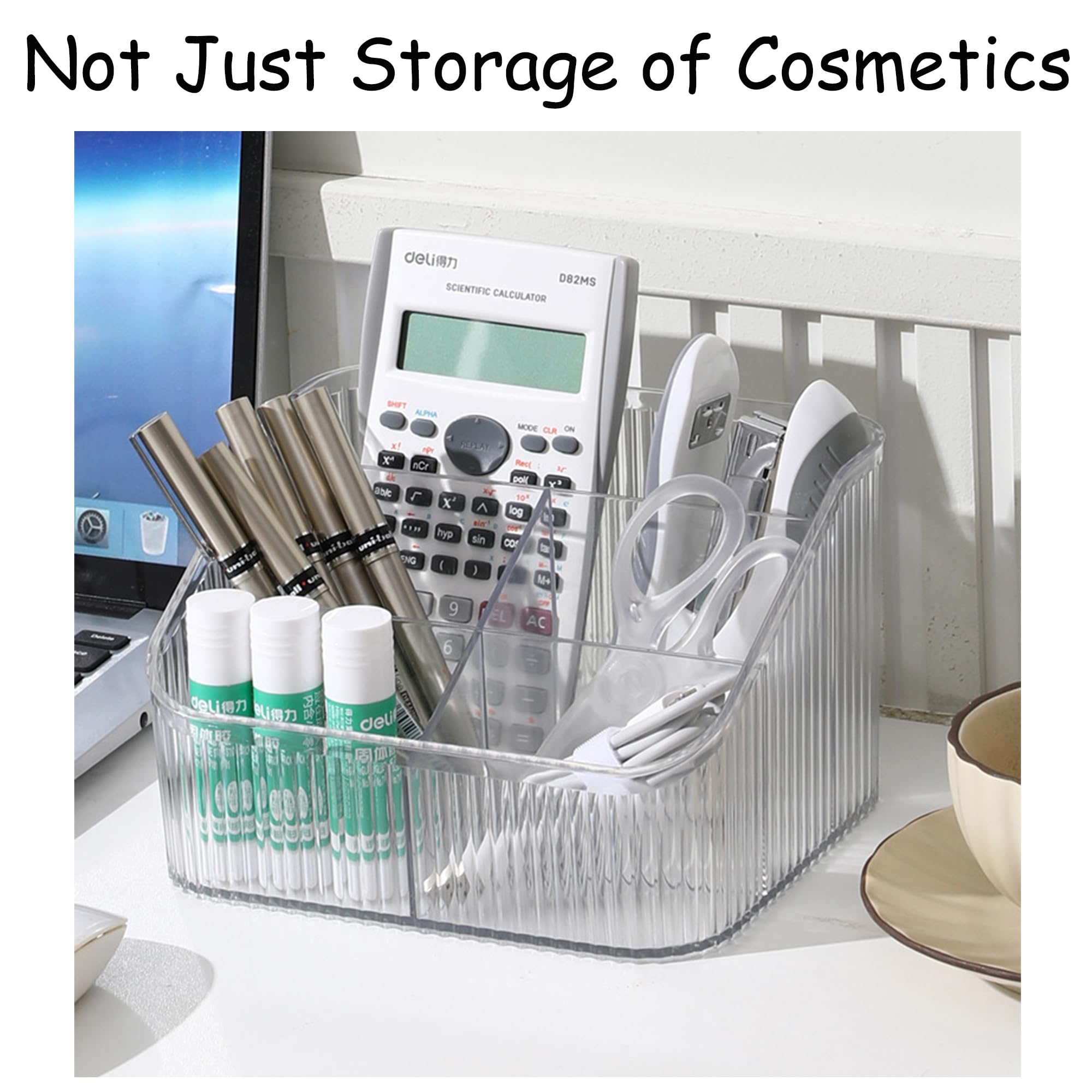 Boîte de rangement pour maquillage et cosmétiques, grande capacité, pour accessoires de coiffeuse, comptoirs de salle de bain, bureau, vitrines cosmétiques (blanc-L)