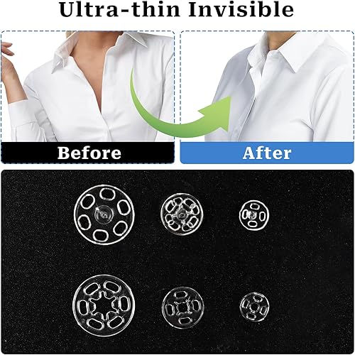 Miniatura 4 de 100 juegos de botones de plástico para coser invisibles en botones a presión, botón redondo transparente con caja de almacenamiento para baberos,