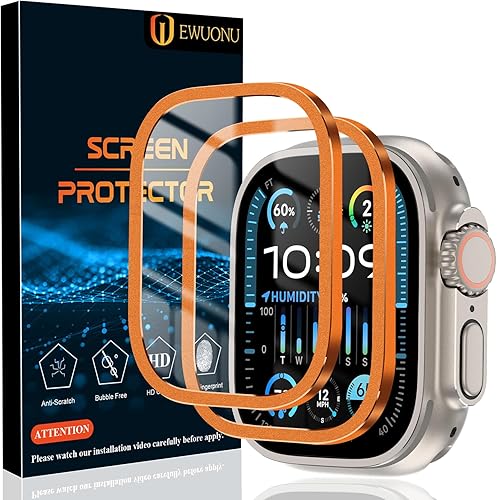 Miniatura 1 de EWUONU Paquete de 2 protectores de pantalla para Apple Watch Ultra 2Ultra de 1.732 pulgadas, vidrio templado con carcasa de aleación de titanio,