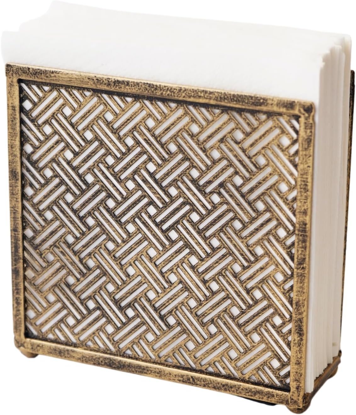 Vintage Brass Metal Napkin Holder - Freestanding Rustic American Style Tissue Dispenser for Kitchen, Dining & Bathroom