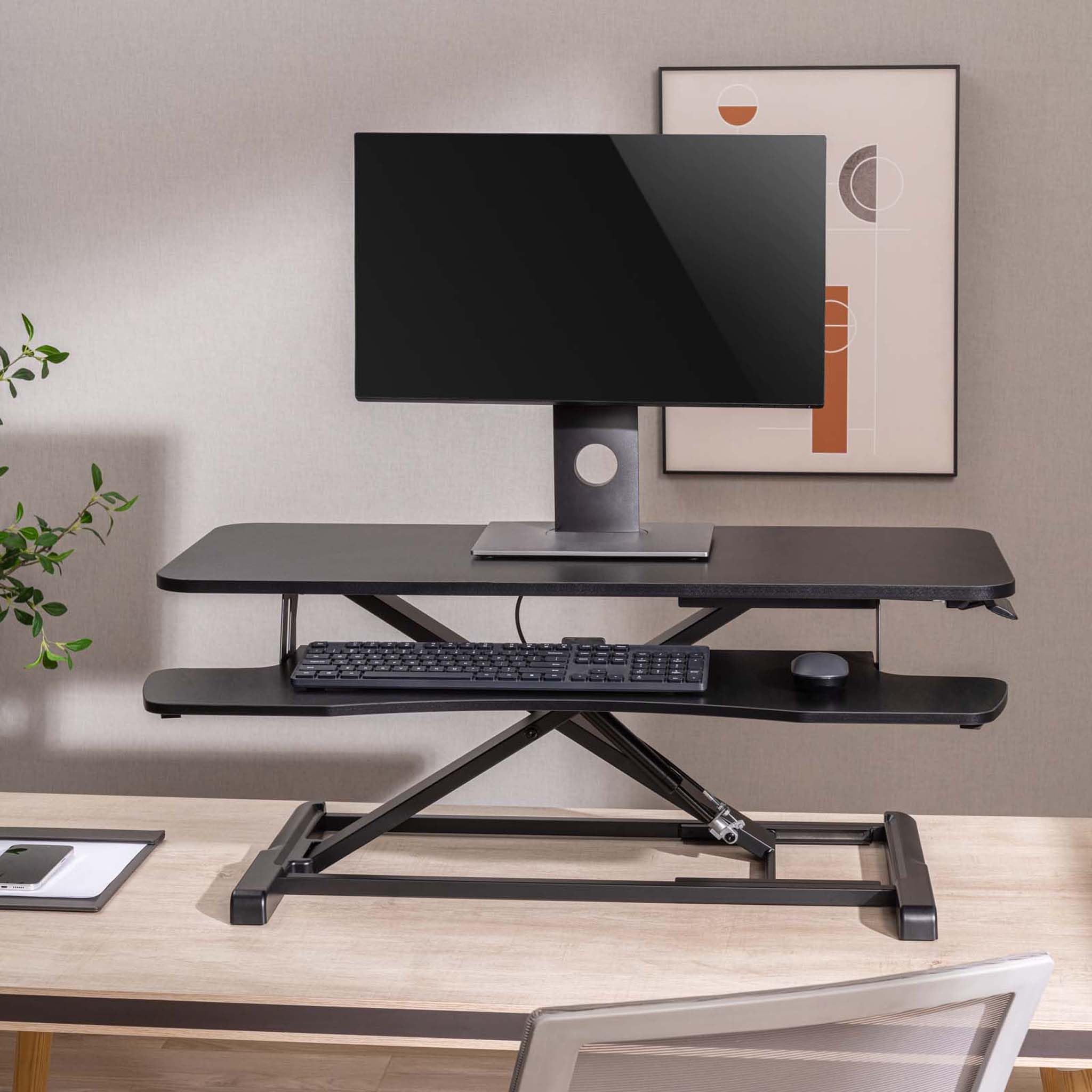 Wiltec Schreibtischaufsatz mit Tastaturablage 95x40cm höhenverstellbarer Steh-Sitz-Pult für Laptops