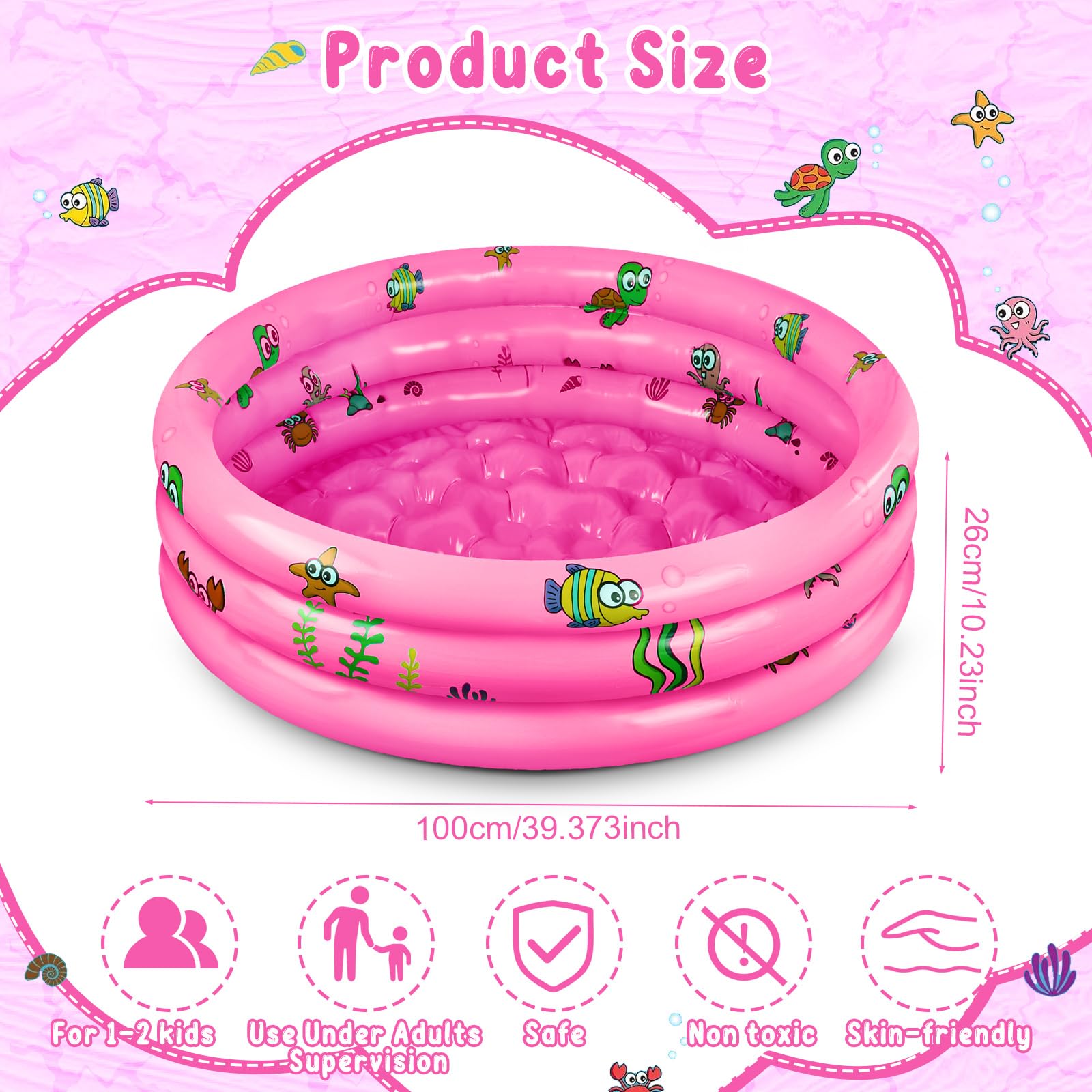 Piscine Enfant Gonflable Ronde, Ø100 cm, Pataugeoire Gonflable, Antidérapante, Pour Enfants