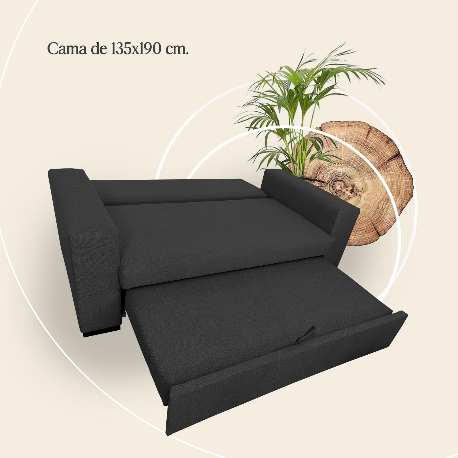 MUEBLIX.COM | Sofá Cama Cantabria | Sofá 2 Plazas | Sillón Cama | Sofa-Cama | Asientos Extraíbles | Sofá de Diseño | Color Antracita