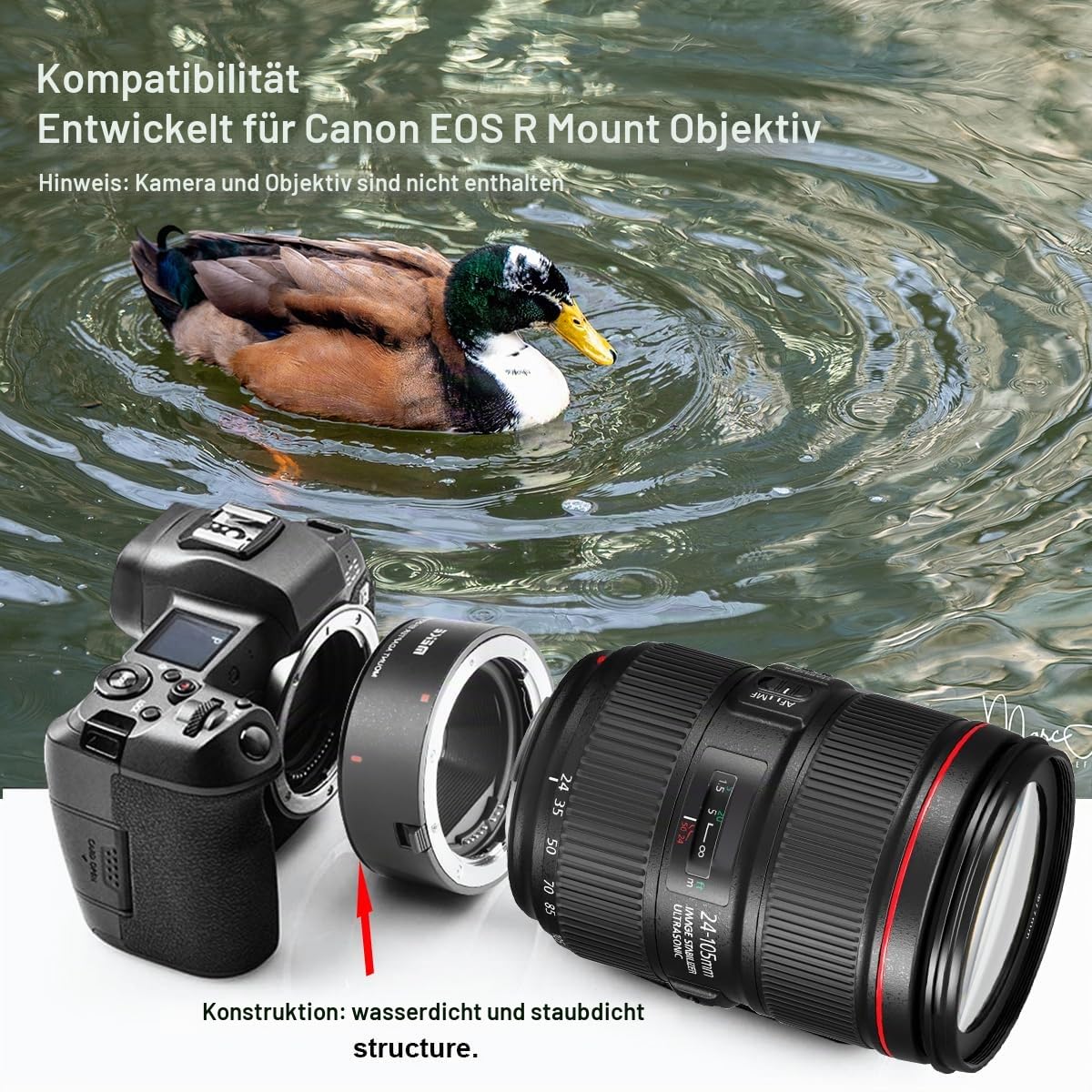 Meike EF-EOSR Metall-Objektivadapter mit Autofokus für Canon EF/EF-S Objektive auf EOS-R, EOS-RP, R5, R6, R7, R10, C70 & RED Komodo Kameras