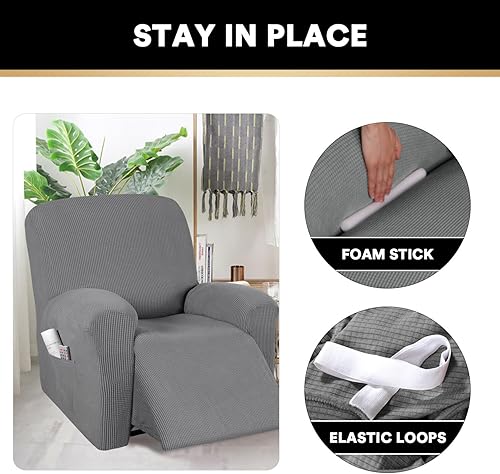 Miniatura 5 de PrinceDeco Funda para silla reclinable, elástica, 1 pieza, protector de muebles con parte inferior elástica para silla con bolsillo lateral, funda