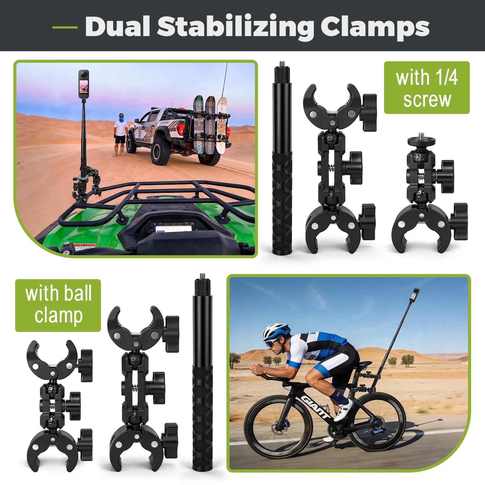 Motorrad Halterung für Insta360 X5 X4, Fahrradlenker Montageset mit 120cm Unsichtbarem Selfie Stick Double Clamp Kamera Zubehör für Insta 360 X5 X4 X3 ONE X2 GoPro Hero 13 12 DJI Osmo Pocket 3/4