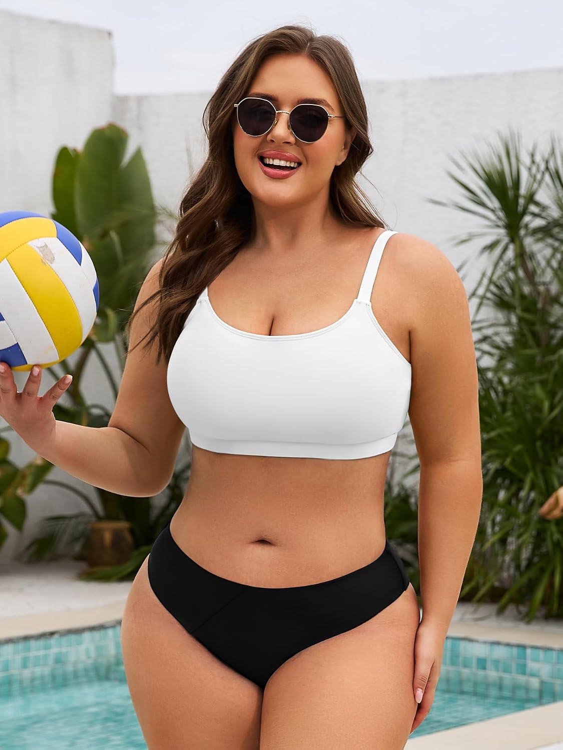 American Trends Plus Size Bikini Top for Women Large Bust Swim Tops Sports Swim Bra with Strong Support