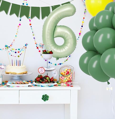 Miniatura 6 de Globo de número 6 de 40 pulgadas, color verde salvia, globo de Mylar para niños y niñas, 6. cumpleaños, boda, aniversario, fiesta de selva,