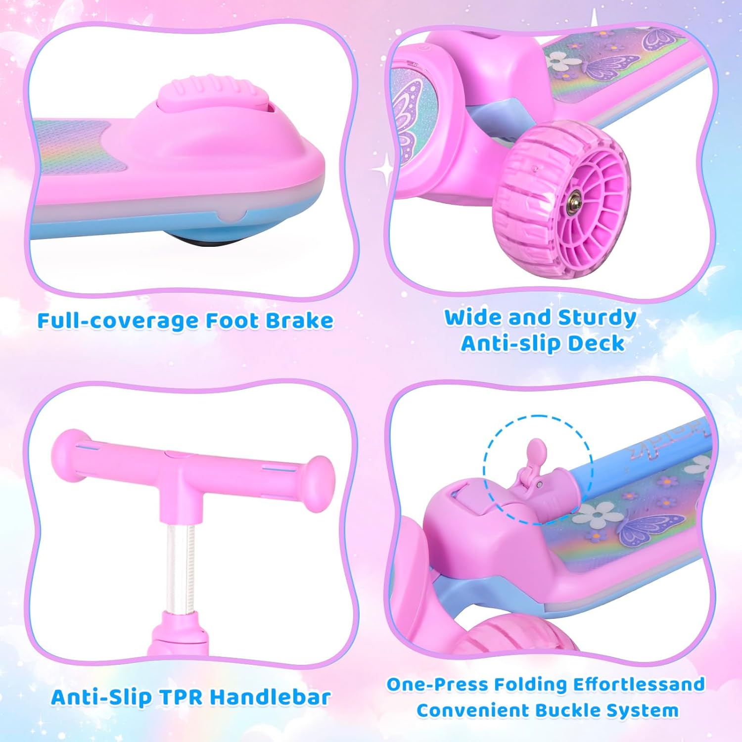 Nattork Kids Scooter with Light Up Wheels, Deck and Headlight, Wide Anti-Slip Deck and T-bar Handle with Rear Foot Brake, Adjustable Height 3 Wheel Scooter for Kids Ages 3+ and up to 220Lbs - Image 5