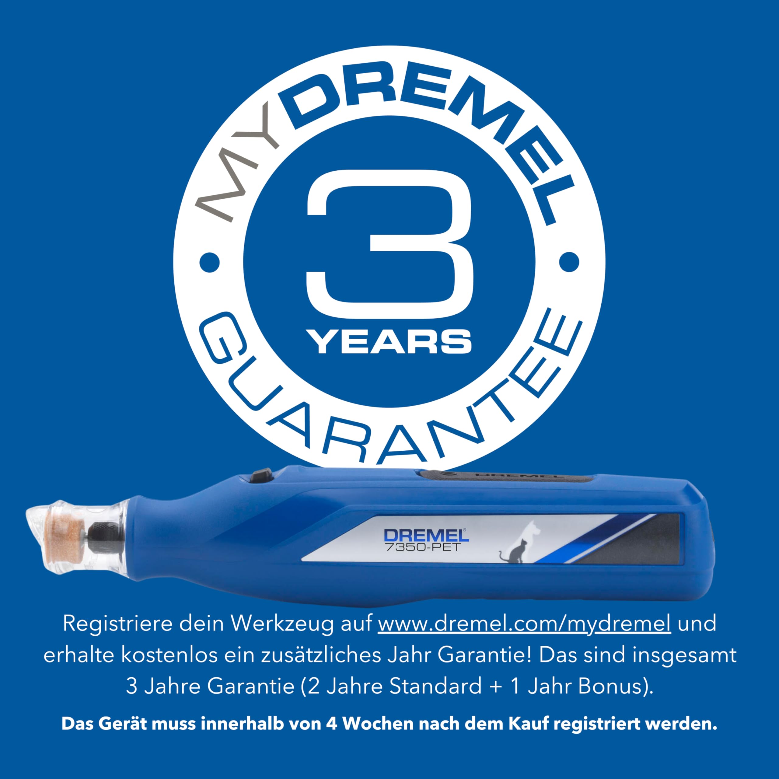Dremel 7350 PET Krallenpflegese mit 3.6V Akku-Rotationswerkzeug Einfach zu bedienende, leichte Krallenschleifmaschine mit 2 Schleifzubehören, 1 Schutzhaube & 1 USB-Kabel geeignet für Hunde und Katzen