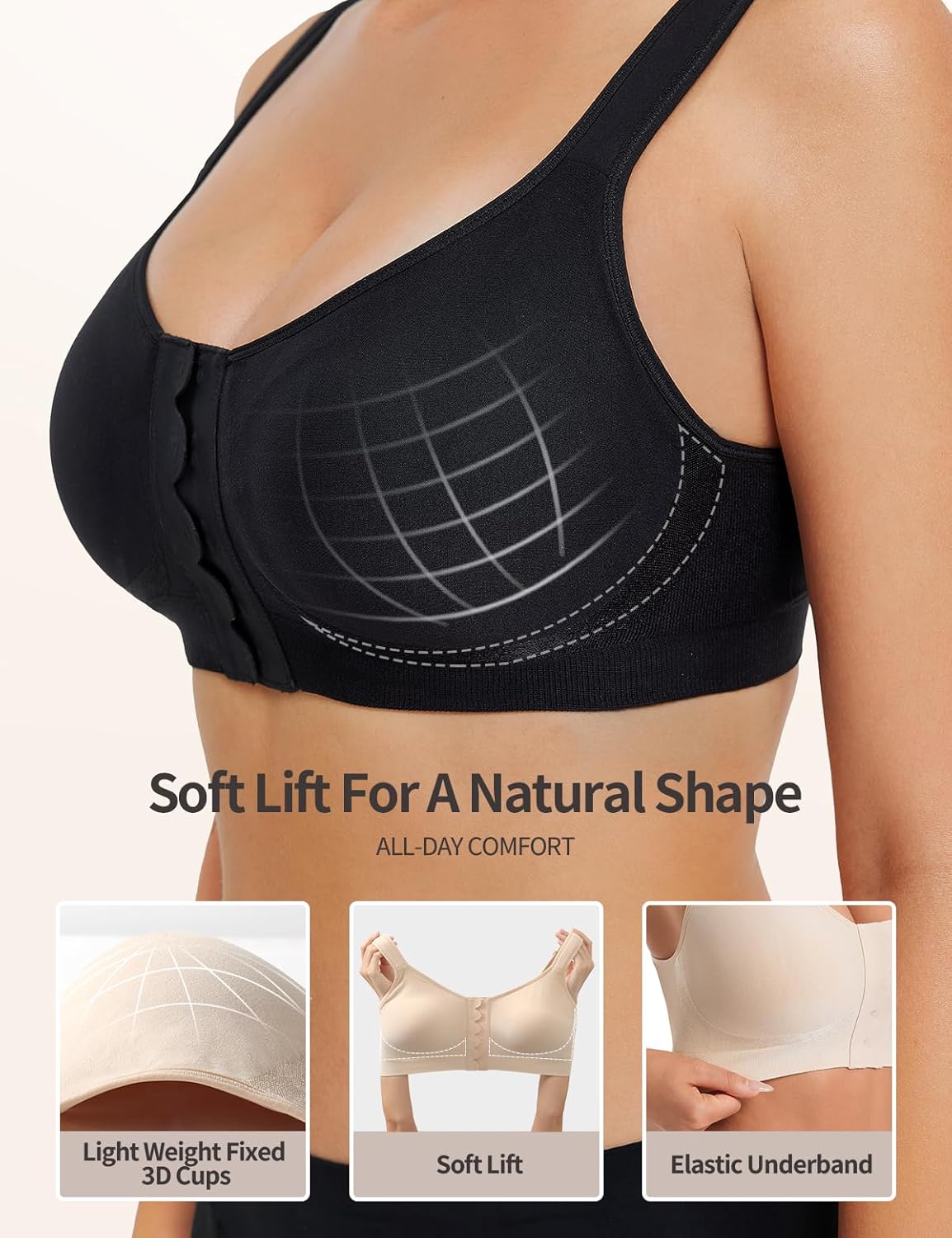 Front Closure Bras for Women Wireless Post Surgery Full Coverage Mastectomy Bra - Image 6