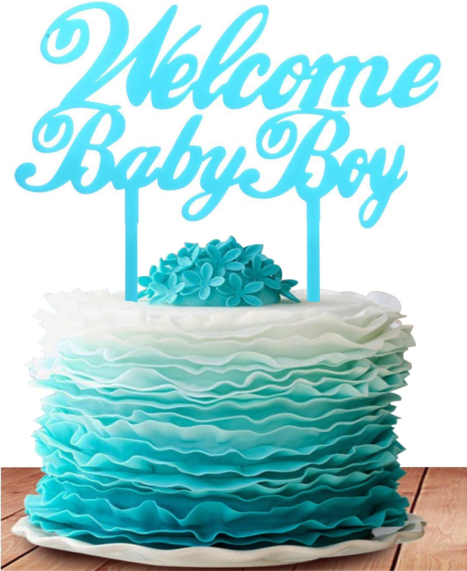 GrantParty Blue Welcome Baby Boy Cake Topper - Baby Shower Party Decorations - Baby Boy First Birthday Party Decorations - Gender Reveal for Baby Boy Party Decorations