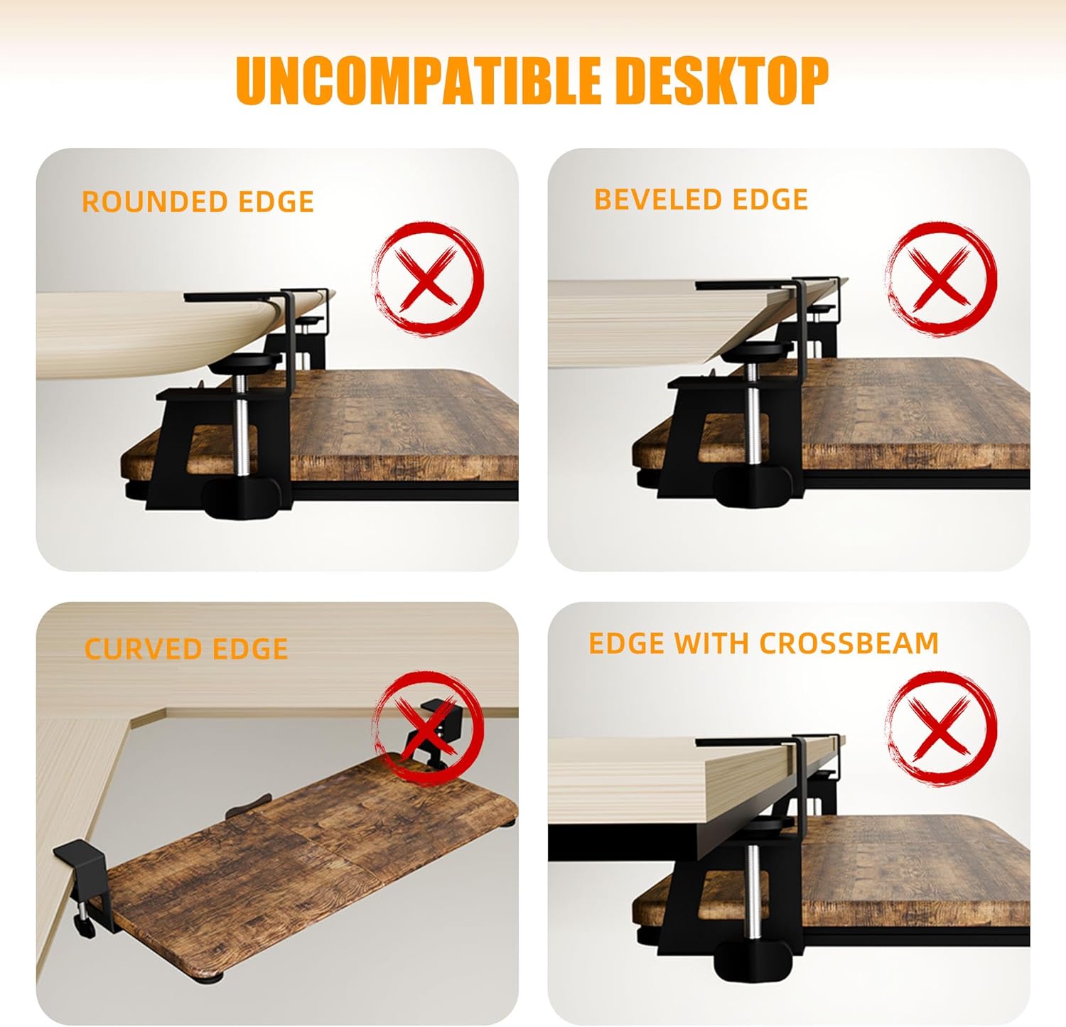ERGOMAKER Keyboard Tray Under Desk, Pull Out Keyboard Tray with C Clamp Mount, 25.6" (29.7" Including Clamps) x 11.8" Slide-Out Platform Computer Drawer for Typing, Keyboard & Mouse Tray, Rustic Brown