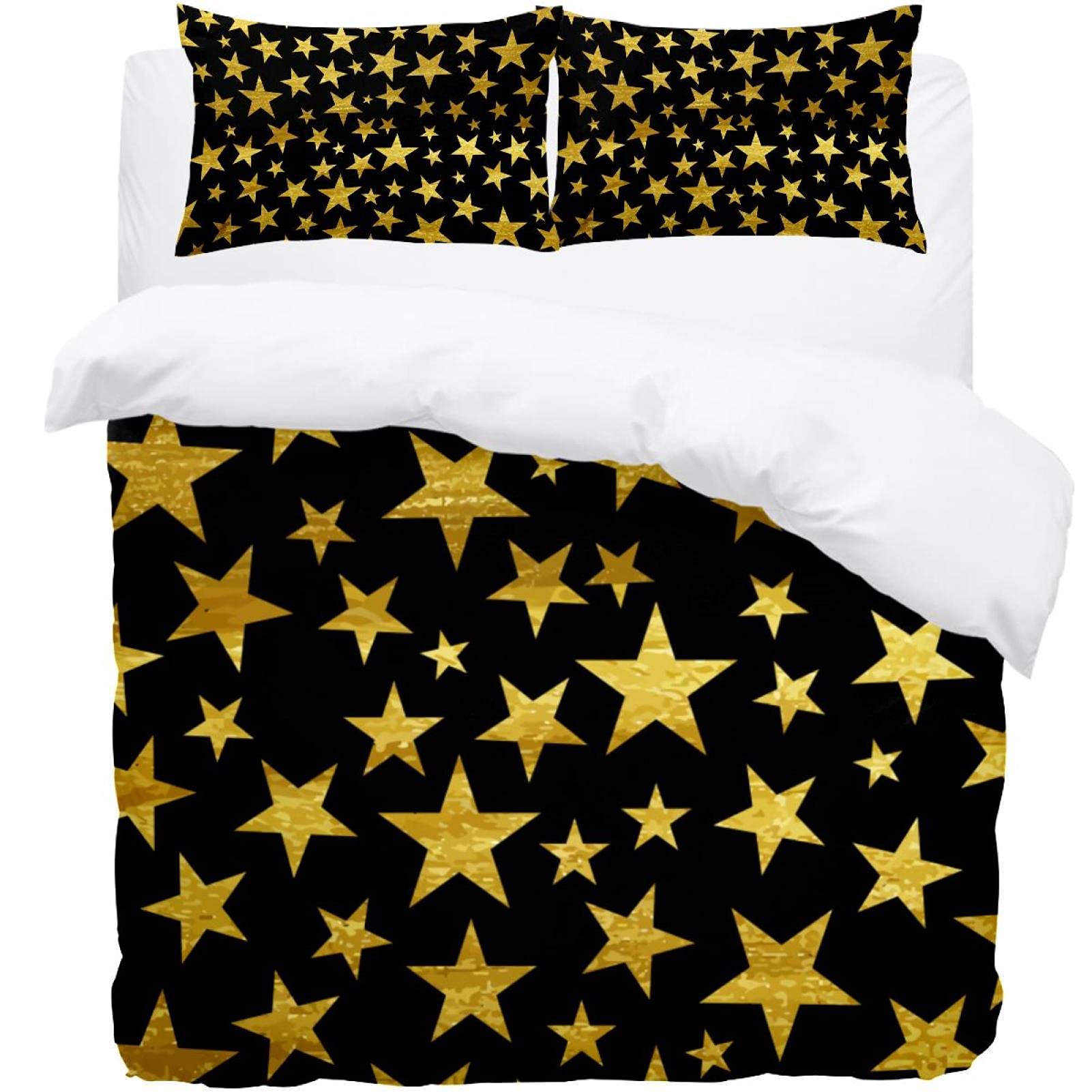 Housse de couette et taie d'oreiller étoiles fond noir aux finitions soignées