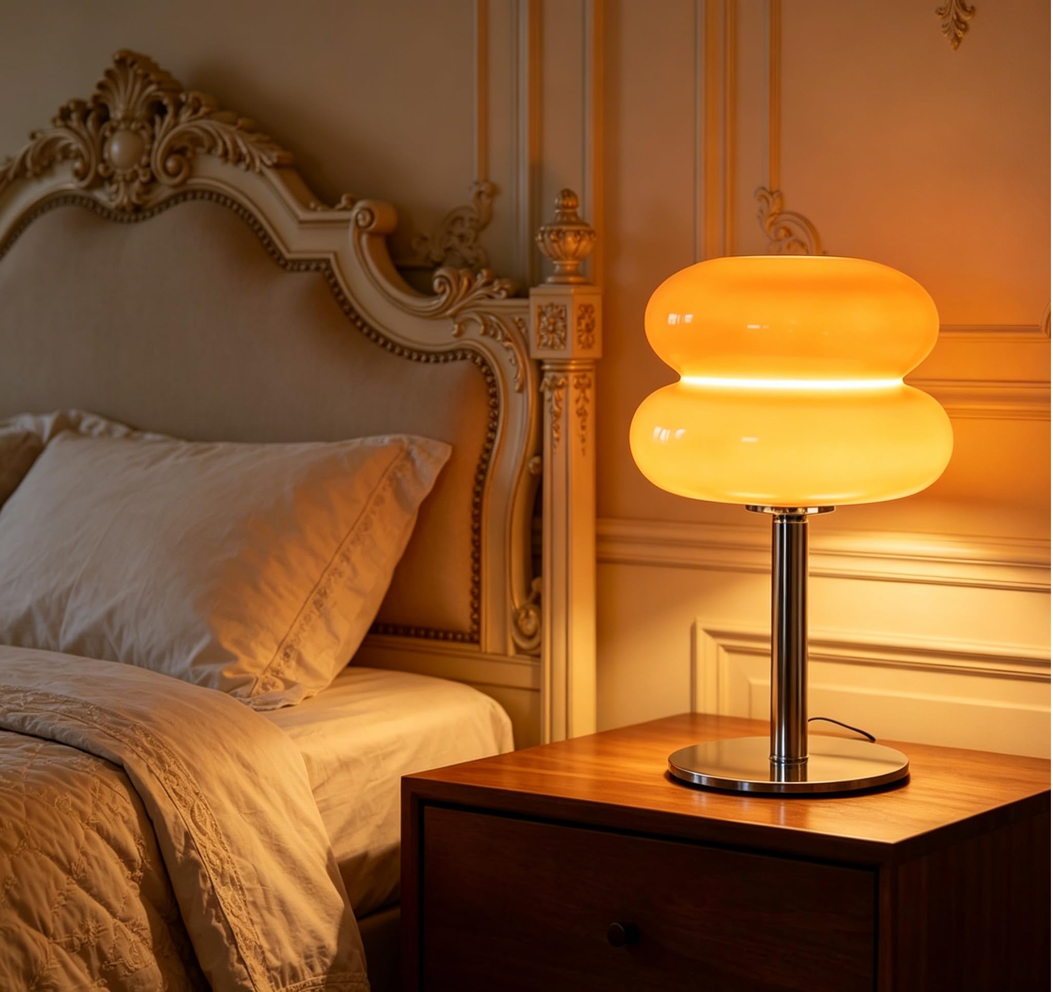 Topyond Tischlampe Orange, Eierkuchen Tischlampe, Energieeffizienz | Weiches Licht, USB Glas Klein Nachtlampe, Schlafzimmer Tischlampen, Niedliche Donut Lamp (Orange)